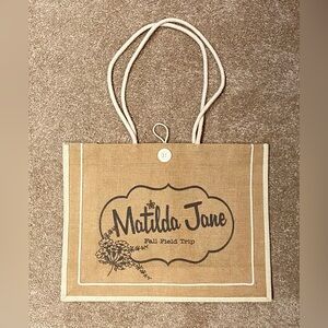 Matilda Jane Brown Burlap Tote with Cream Accents